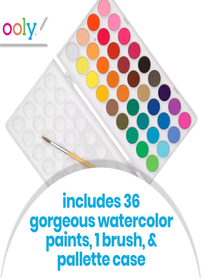 Ooly Lil' Watercolor Washable Paint Pods Set with Brush, 36 colors & 1 Paintbrush, Washable Watercolors in a Portable Case, Back to School Supplies for All Ages, Bright & Vibrant Colors - Image 2