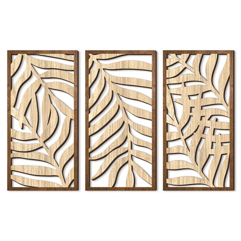 Jocaluyia 3 Pcs Tropical Leaf Wood Wall Art Decor Wooden Minimalist Wall Hanging Decor 3D Hollow Carved Craft Art Set Boho Abstract Wall Sculptures Panels Decoration for Home Living Room Bedroom Kitchen C - Image 2
