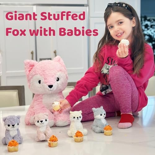 MorisMos Pink Fox Stuffed Animal Set Soft 19 Inch Mommy Stuffed Fox Plush Toys with Baby Inside Cute Fox Plushie Gift for Girls Women Kids Birthday Christmas - Image 5