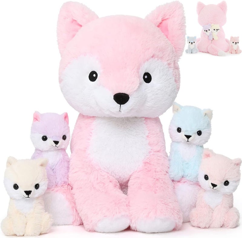 MorisMos Pink Fox Stuffed Animal Set Soft 19 Inch Mommy Stuffed Fox Plush Toys with Baby Inside Cute Fox Plushie Gift for Girls Women Kids Birthday Christmas - Image 3