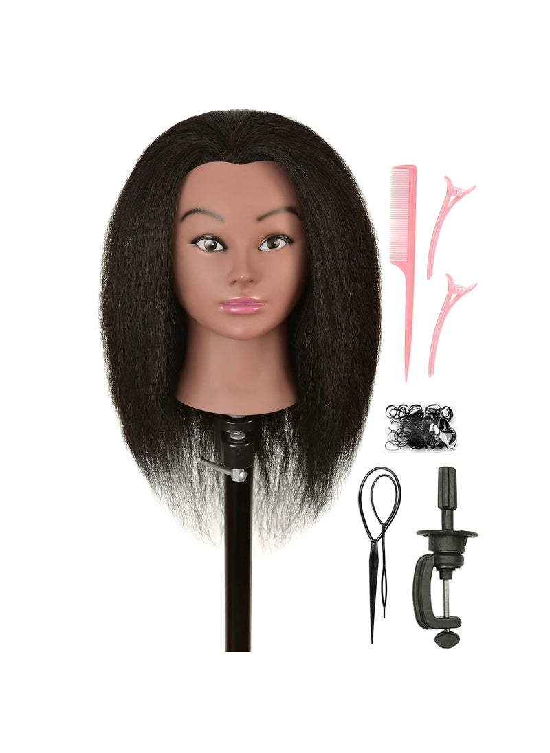 LOHXINHAIR 100 Real Human Hair Mannequin Head Manikin Manican Training Doll Head with Stand for Hairdresser Practice Braiding Styling Bleaching Dyeing Curling Cutting Natural Black 