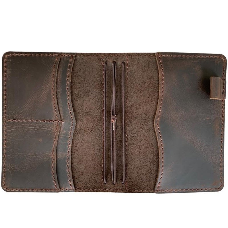 newestor Travelers Notebook Cover with Inner Pockets, Card Slots and Pen Holder, A6 Size, Dark Brown - Image 2
