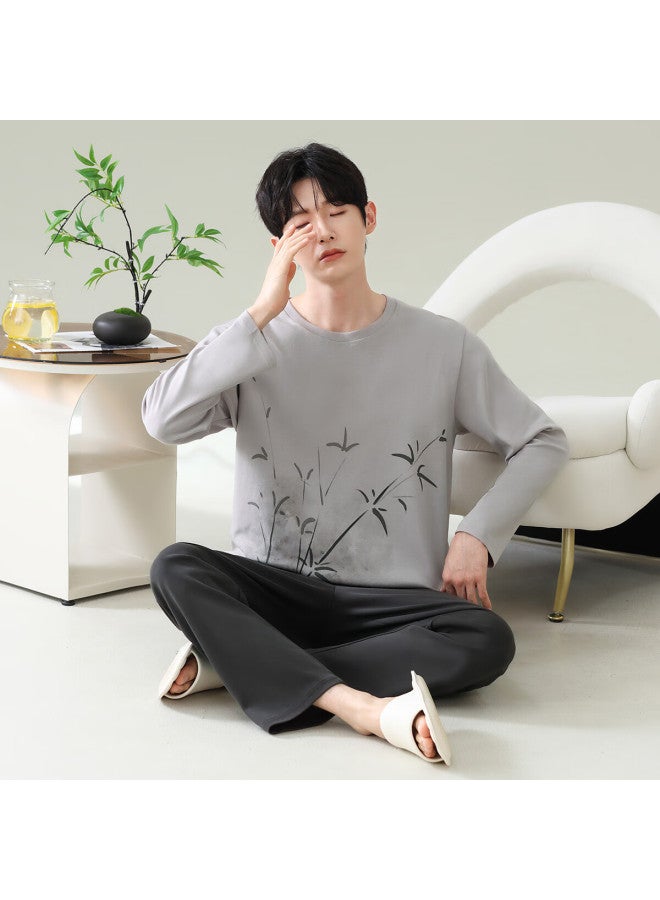 Your Sun Yiershuang Men's Pajamas, Autumn And Winter Cotton Pullover Long-sleeve Round Neck Set, Loose Casual Comfortable Loungewear, Suitable For Outdoor Wear - Image 2