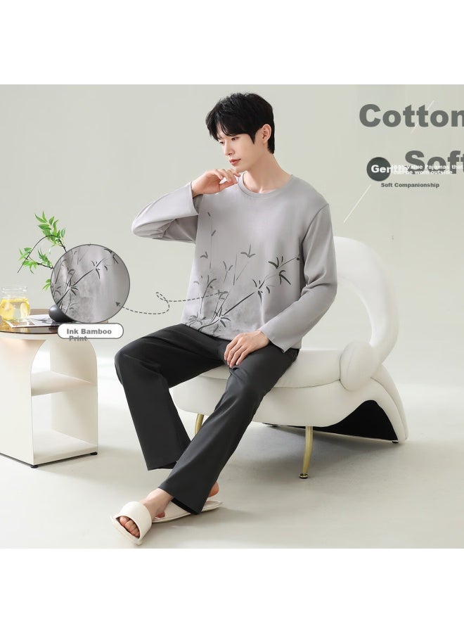 Your Sun Yiershuang Men's Pajamas, Autumn And Winter Cotton Pullover Long-sleeve Round Neck Set, Loose Casual Comfortable Loungewear, Suitable For Outdoor Wear - Image 1