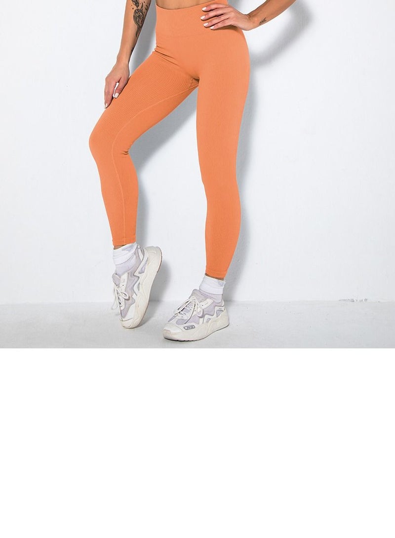 Loquat Solid V-neck Bra Tights Sports Set Orange - Image 3