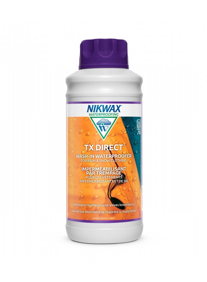 Nikwax نيكواكس TX.Direct غسيل، 1 لتر، علاج تجديد مقاومة الماء عالي الأداء يستعيد قدرة الطرد المائي في السترات، الملابس الخارجية، المطر، التزلج ومعدات الثلج - Image 1