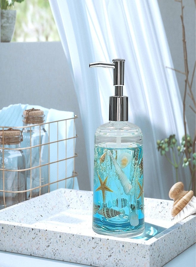 FONMY Soap Dispenser with Pump Acrylic w/Nature Seashell Handmade Bathroom Hand Soap Dispenser, Kitchen Refillable Liquid Dispenser for Soap,Dish Soap, Lotion (Blue) - Image 5
