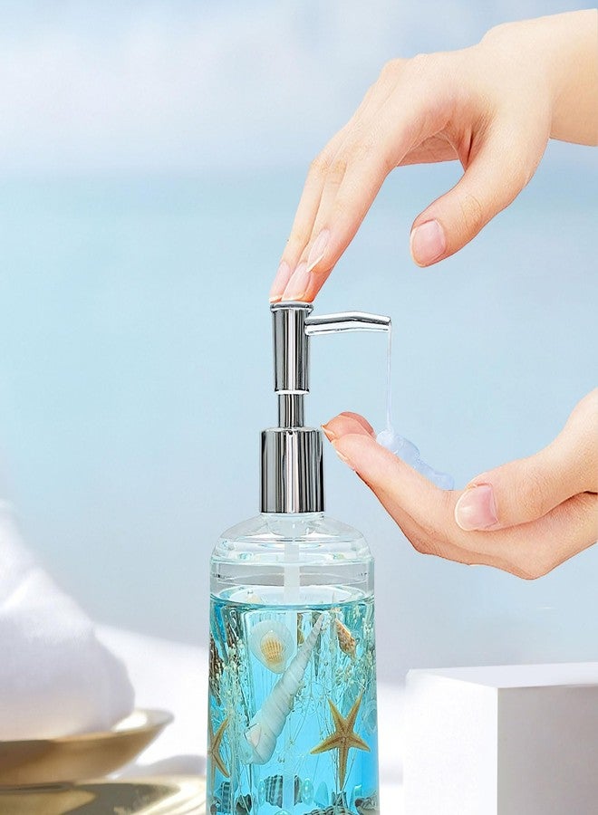 FONMY Soap Dispenser with Pump Acrylic w/Nature Seashell Handmade Bathroom Hand Soap Dispenser, Kitchen Refillable Liquid Dispenser for Soap,Dish Soap, Lotion (Blue) - Image 3