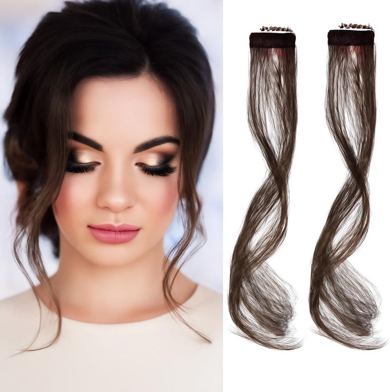 HZYH 2PCS Side Air Bangs Clip-in Set, Long Temples, Hair Clip on Fringe With Temples, Synthetic Long Dragon Beard Hair, 13.8 Inch, Dark Brown - Image 1