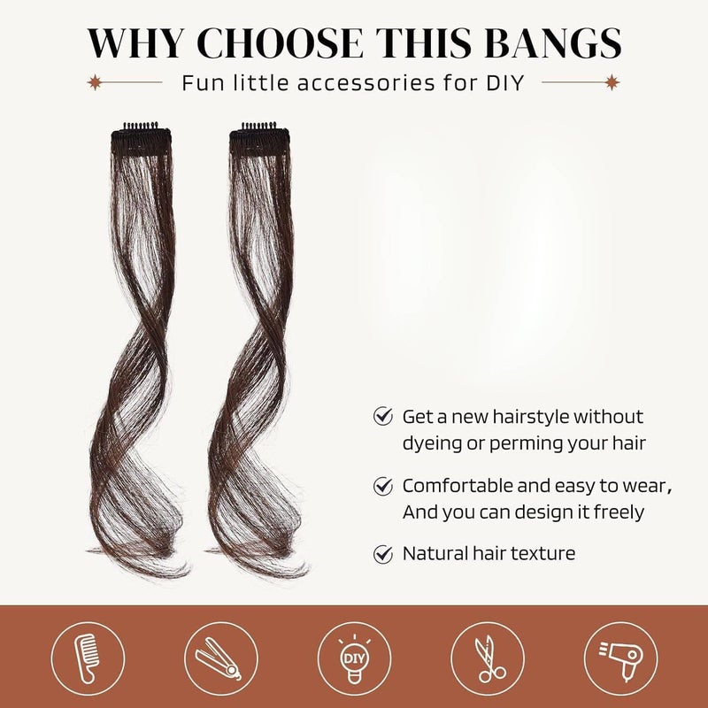 HZYH 2PCS Side Air Bangs Clip-in Set, Long Temples, Hair Clip on Fringe With Temples, Synthetic Long Dragon Beard Hair, 13.8 Inch, Dark Brown - Image 4