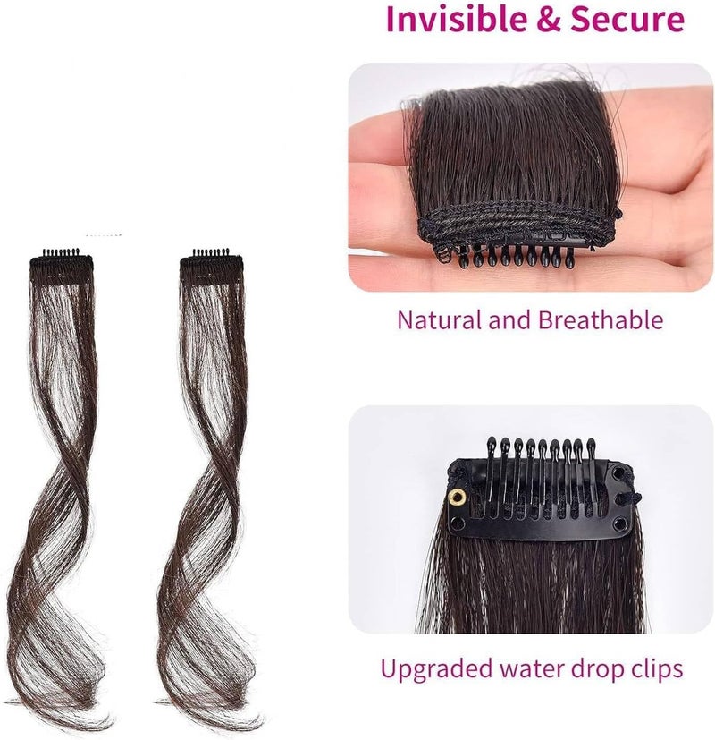 HZYH 2PCS Side Air Bangs Clip-in Set, Long Temples, Hair Clip on Fringe With Temples, Synthetic Long Dragon Beard Hair, 13.8 Inch, Dark Brown - Image 5