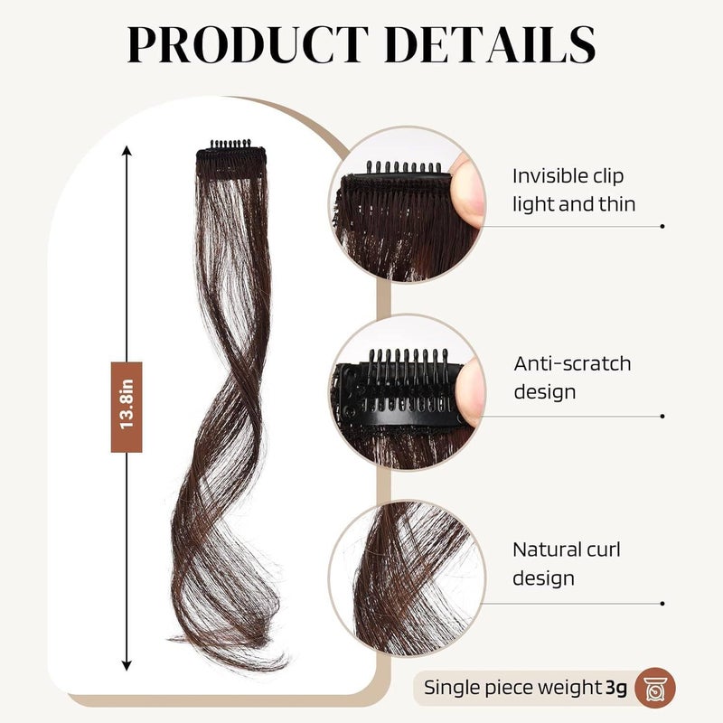 HZYH 2PCS Side Air Bangs Clip-in Set, Long Temples, Hair Clip on Fringe With Temples, Synthetic Long Dragon Beard Hair, 13.8 Inch, Dark Brown - Image 2