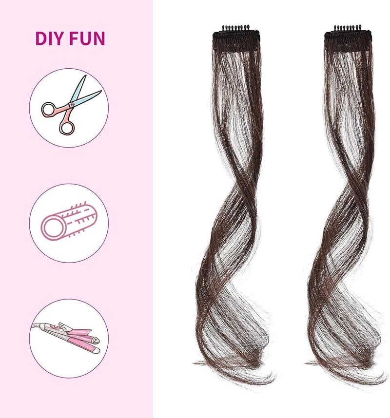 HZYH 2PCS Side Air Bangs Clip-in Set, Long Temples, Hair Clip on Fringe With Temples, Synthetic Long Dragon Beard Hair, 13.8 Inch, Dark Brown - Image 3