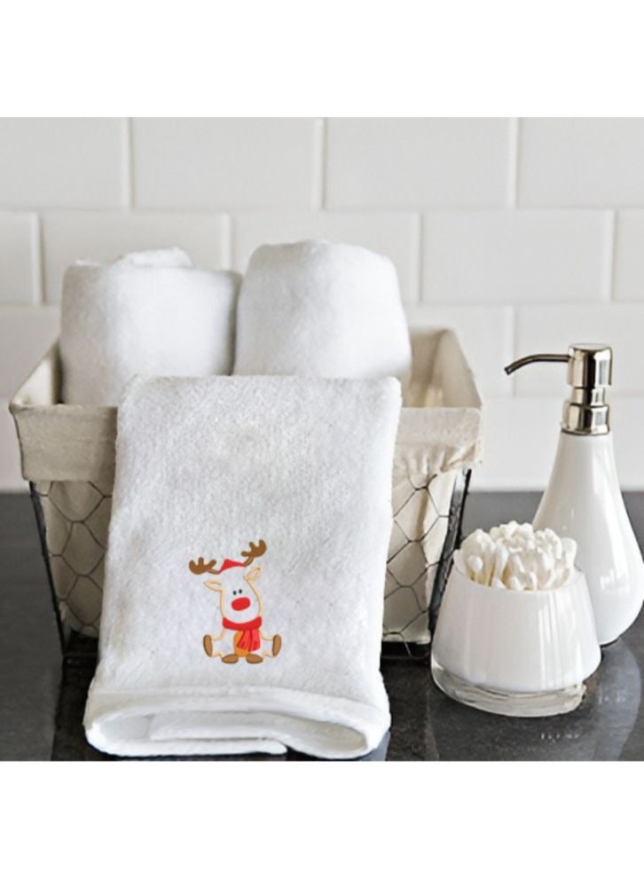 BYFT Embroidered For You (White) Luxury (Reindeer with Scarf) Personalized Hand Towel (50 x 80 Cm-Set of 1) 100% Cotton, Highly Absorbent and Quick dry Bath Linen-600 Gsm  - Image 1