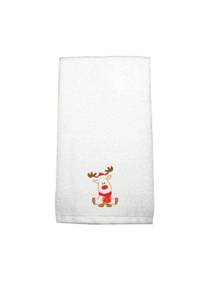 BYFT Embroidered For You (White) Luxury (Reindeer with Scarf) Personalized Hand Towel (50 x 80 Cm-Set of 1) 100% Cotton, Highly Absorbent and Quick dry Bath Linen-600 Gsm  - Image 2