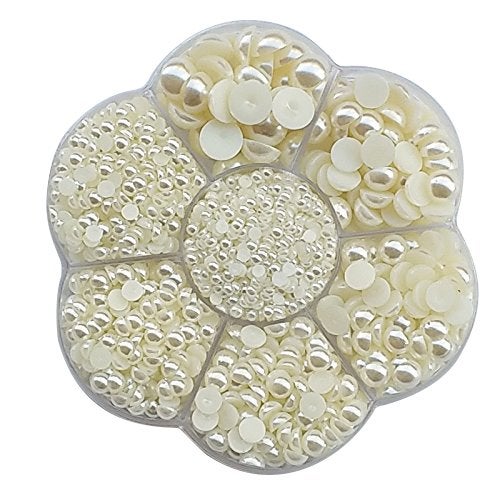 Chenkou Craft Random 1900pcs Assorted 7 Sizes 34567810mm Imitation Half Pearl Flatback Bead Scrapbook Craft DIY Loose Beads  Plastic Box Beige