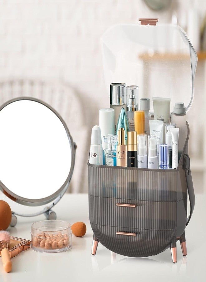 RELEMTRA Dust Proof Plastic Makeup Jewelry Organizer Skincare Shelf Desktop Cosmetic Storage Box, Cosmetics Beauty Case, Vanity Organizer for Dresser, Countertop, Bathroom - Image 3