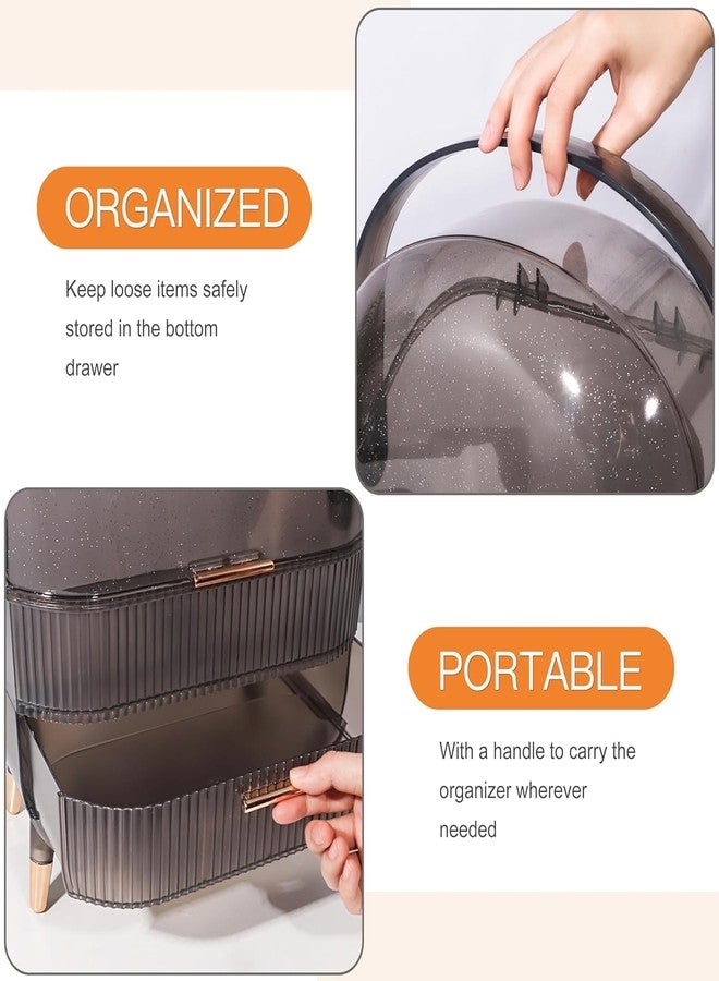 RELEMTRA Dust Proof Plastic Makeup Jewelry Organizer Skincare Shelf Desktop Cosmetic Storage Box, Cosmetics Beauty Case, Vanity Organizer for Dresser, Countertop, Bathroom - Image 4