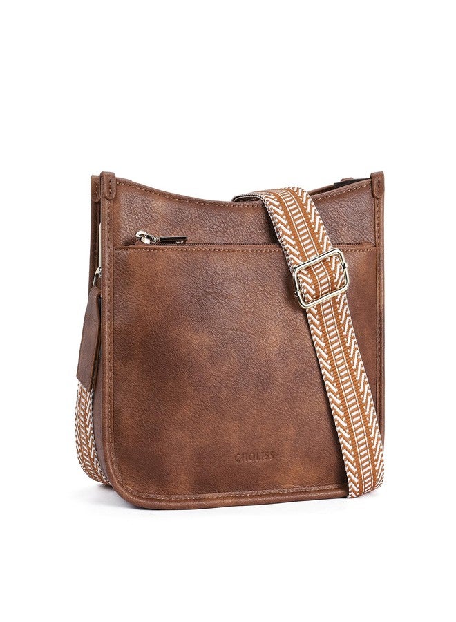 CHOLISS Crossbody Bags for Women Fashion Vegan Leather Hobo Purses Shoulder Handbags For Ladies with Wide Strap (Brown) - Image 1