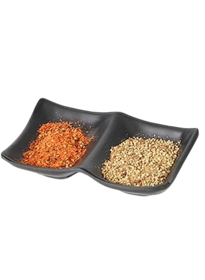 هابي هوم طبق تقديم من الميلامين مقسم الى قسمين لتقديم صلصة الصويا، اطباق صلصة الوسابي، اوعية للتغميس والبهارات، اكسسوارات المطبخ للمطاعم ومحلات الطعام على الطراز الياباني الكلاسيكي طول 10سم (أسود - ضد الكسر) - Image 5