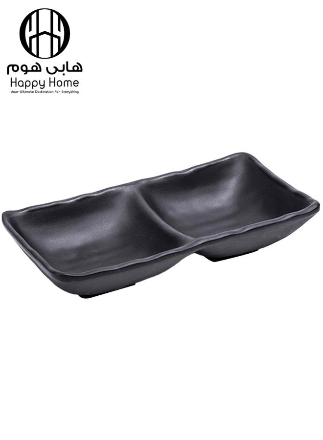 هابي هوم طبق تقديم من الميلامين مقسم الى قسمين لتقديم صلصة الصويا، اطباق صلصة الوسابي، اوعية للتغميس والبهارات، اكسسوارات المطبخ للمطاعم ومحلات الطعام على الطراز الياباني الكلاسيكي طول 10سم (أسود - ضد الكسر) - Image 2