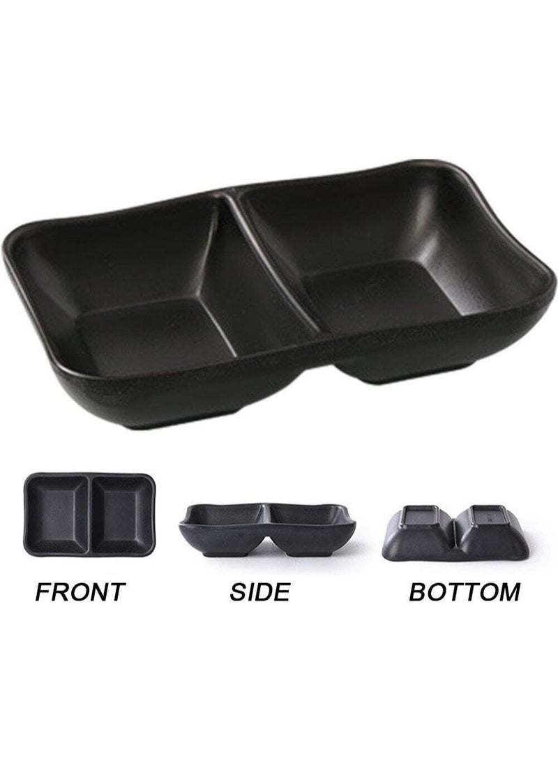 هابي هوم طبق تقديم من الميلامين مقسم الى قسمين لتقديم صلصة الصويا، اطباق صلصة الوسابي، اوعية للتغميس والبهارات، اكسسوارات المطبخ للمطاعم ومحلات الطعام على الطراز الياباني الكلاسيكي طول 10سم (أسود - ضد الكسر) - Image 3