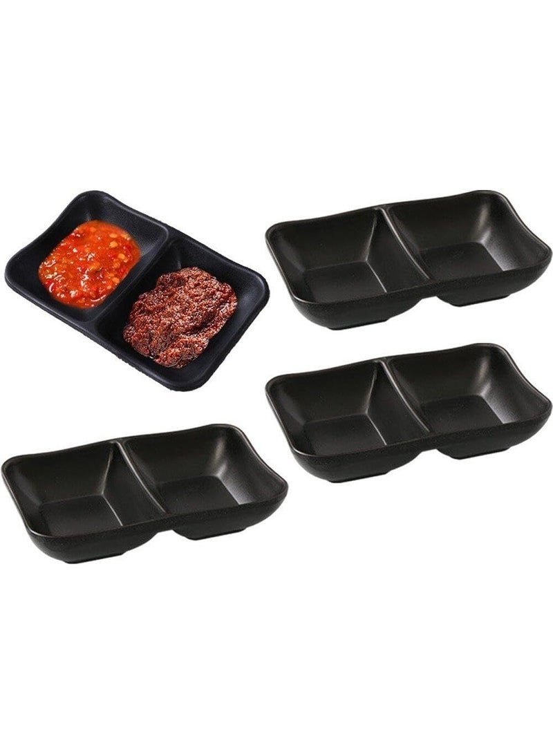 هابي هوم طبق تقديم من الميلامين مقسم الى قسمين لتقديم صلصة الصويا، اطباق صلصة الوسابي، اوعية للتغميس والبهارات، اكسسوارات المطبخ للمطاعم ومحلات الطعام على الطراز الياباني الكلاسيكي طول 10سم (أسود - ضد الكسر) - Image 4