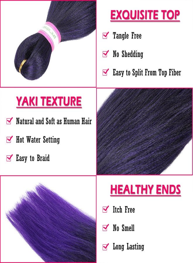 Dorsanee Ombre Purple Braiding Hair Pre Stretched 20 Inch 8 Packs Braiding Hair Extensions for Crochet Box Braids Twists Locs Hair Itch Free Soft Yaki Texture Hot Water Setting (20inch,#1B/Purple) - Image 3