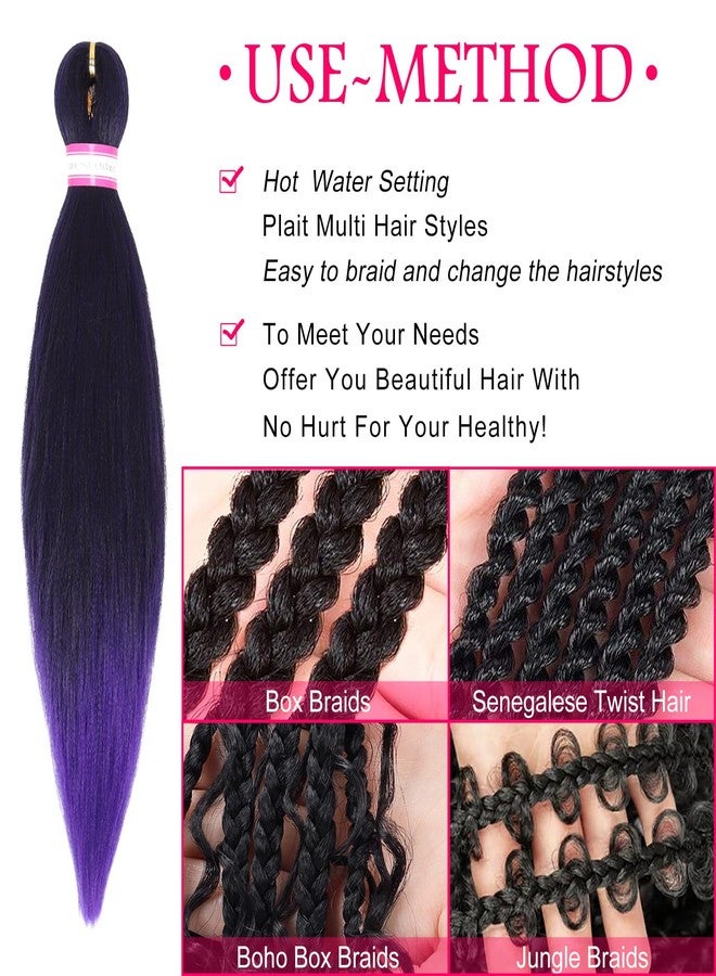 Dorsanee Ombre Purple Braiding Hair Pre Stretched 20 Inch 8 Packs Braiding Hair Extensions for Crochet Box Braids Twists Locs Hair Itch Free Soft Yaki Texture Hot Water Setting (20inch,#1B/Purple) - Image 4