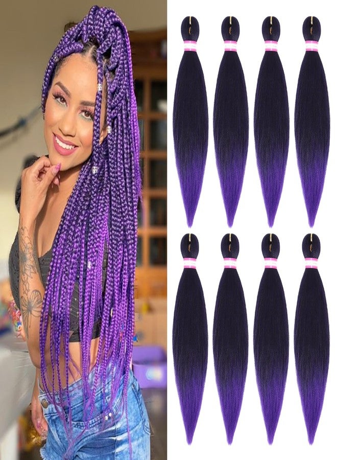Dorsanee Ombre Purple Braiding Hair Pre Stretched 20 Inch 8 Packs Braiding Hair Extensions for Crochet Box Braids Twists Locs Hair Itch Free Soft Yaki Texture Hot Water Setting (20inch,#1B/Purple) - Image 1