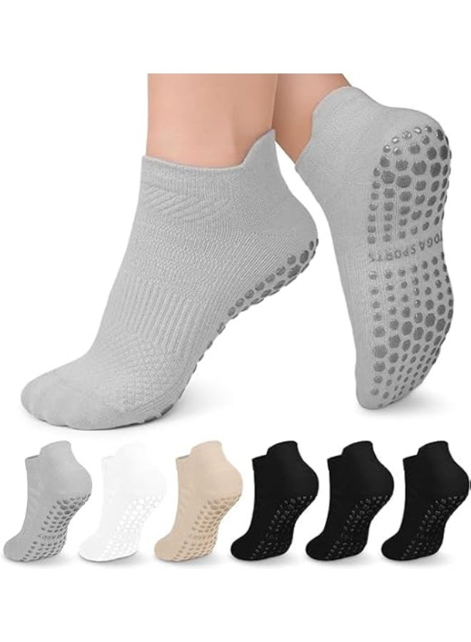 6 Pairs Pilates Socks, Yoga Socks, Non Slip Grip Socks, Breathable Mesh Design, Prevent Slip Slide Accidents, for Yoga, Pilates, Barre, Dance, Barefoot Workout, or Daily Wear at Home - Image 1