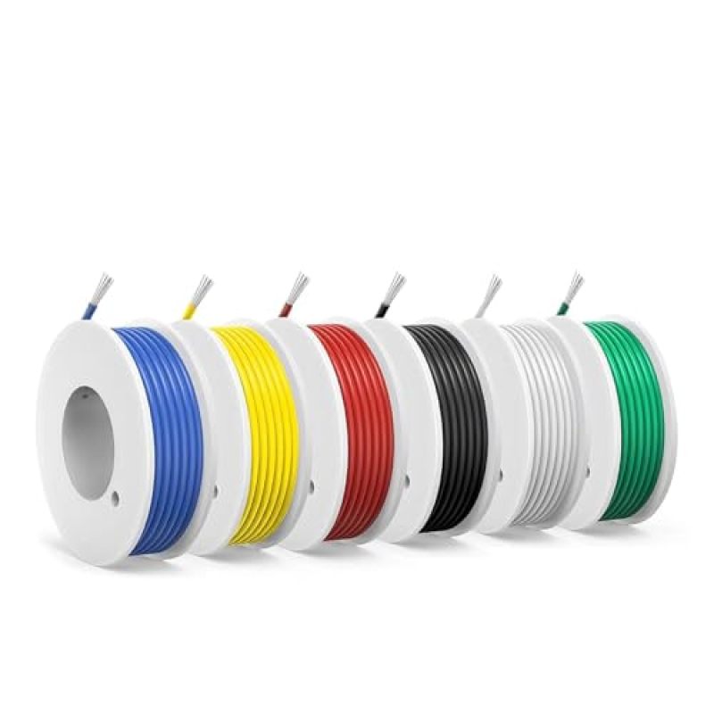 20 AWG Stranded Wire: 6 Color-Coded Spools With Tinned Copper Core - Flexible PVC Insulation Hookup Wire Kit for DIY Electronics Automotive Industrial Use - Image 1