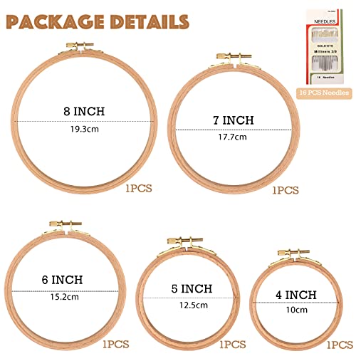 MUFEKUM 5 Pcs 5 Sizes Beech Wood Embroidery Hoops, Cross Stitch Hoop Wooden Circle for Embroidery, Cross Stitch, Needlework, Art Craft Sewing and Hanging, Wedding Wreath Decoration (4”,5”,6”,7”,8”) - Image 2