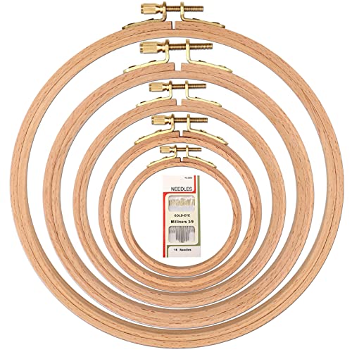 MUFEKUM 5 Pcs 5 Sizes Beech Wood Embroidery Hoops, Cross Stitch Hoop Wooden Circle for Embroidery, Cross Stitch, Needlework, Art Craft Sewing and Hanging, Wedding Wreath Decoration (4”,5”,6”,7”,8”) - Image 1