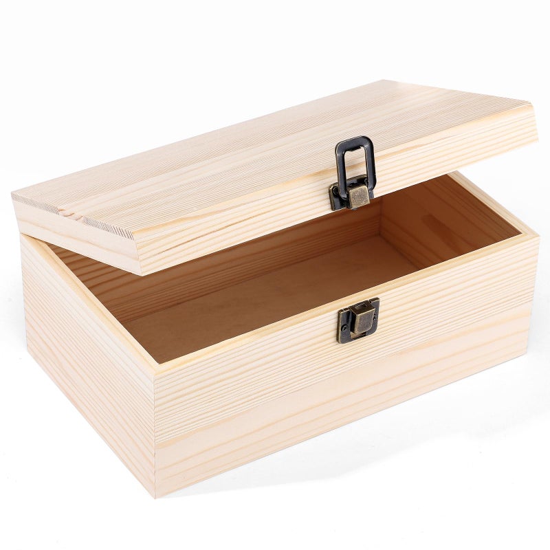 WSICSE Unpainted Wood Box with Hinged Lid - Large 9.2"x5.5"x3.9" for Crafts DIY Storage Jewelry & Gift Box and Hobby Organization Easter Basket Stuffers - Image 1
