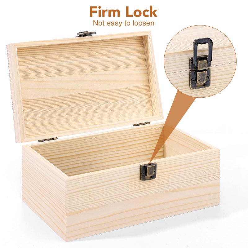 WSICSE Unpainted Wood Box with Hinged Lid - Large 9.2"x5.5"x3.9" for Crafts DIY Storage Jewelry & Gift Box and Hobby Organization Easter Basket Stuffers - Image 3