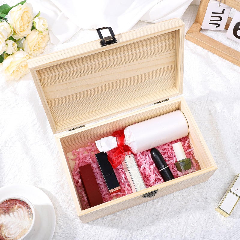 WSICSE Unpainted Wood Box with Hinged Lid - Large 9.2"x5.5"x3.9" for Crafts DIY Storage Jewelry & Gift Box and Hobby Organization Easter Basket Stuffers - Image 5