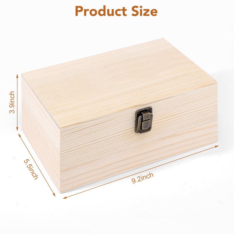 WSICSE Unpainted Wood Box with Hinged Lid - Large 9.2"x5.5"x3.9" for Crafts DIY Storage Jewelry & Gift Box and Hobby Organization Easter Basket Stuffers - Image 2