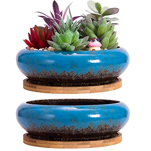 ARTKETTY Succulents Plants Artificial - 7.3 Inch Large Potted Fake Succulent Plants for Home Office Desk Decor, Realistic Faux Succulents in Glazed Ceramic Pots - Image 1