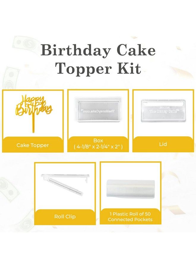 Money Cake Pull Out Kit Includes 1 Money Box 1 Plastic Roll 50 Transparent Bag Connected Pocket, And Happy Birthday Cake Topper For Birthday Parties - Image 3