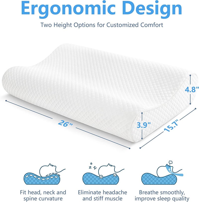 TIQH Memory Foam Orthopaedic Anti Allergy Extra Neck Support Bed Pillow for Sleeping Cervical - Image 3