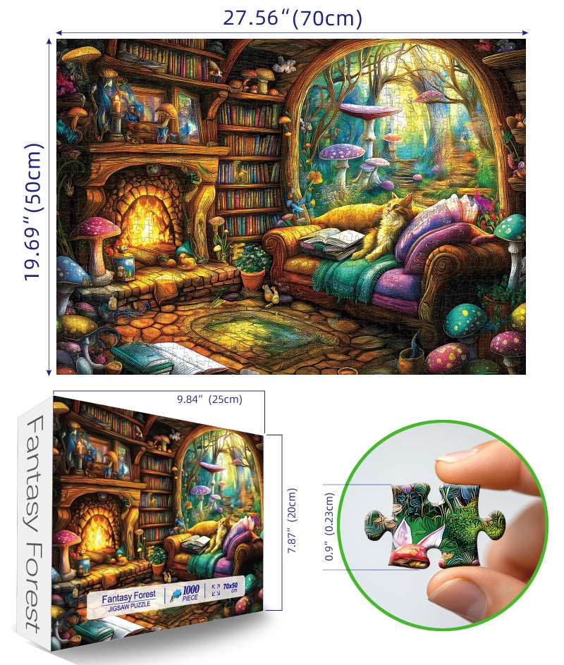 Blueforest 1000 Piece Puzzle for Adults - Magical Forest Library Fantasy Art, 27.5x19.7 Inches Hard Challenging Jigsaw Puzzles for Game Nights Relaxation & Home Decor - Image 2