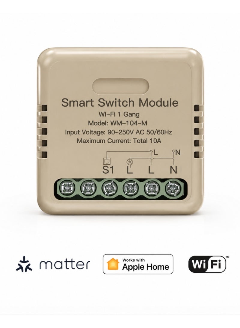 وحدة مفتاح ذكي صغيرة معتمدة من Matter، مرحل مخفي واي فاي (10 أمبير)، يعمل مباشرة مع Apple Home و Siri و Alexa و Google، لا يحتاج إلى موزع - Image 1