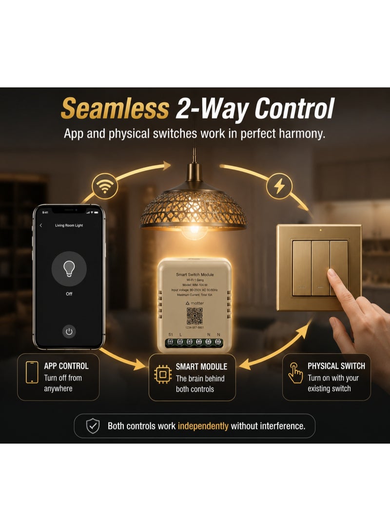 وحدة مفتاح ذكي صغيرة معتمدة من Matter، مرحل مخفي واي فاي (10 أمبير)، يعمل مباشرة مع Apple Home و Siri و Alexa و Google، لا يحتاج إلى موزع - Image 4