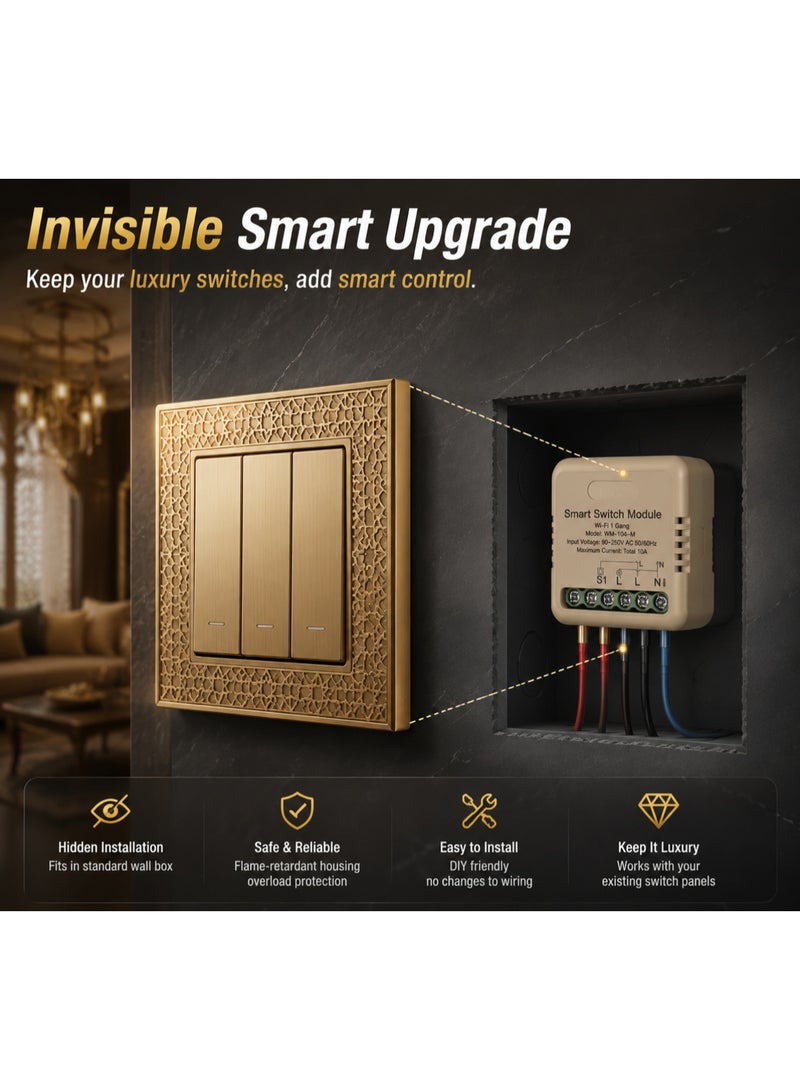 وحدة مفتاح ذكي صغيرة معتمدة من Matter، مرحل مخفي واي فاي (10 أمبير)، يعمل مباشرة مع Apple Home و Siri و Alexa و Google، لا يحتاج إلى موزع - Image 2