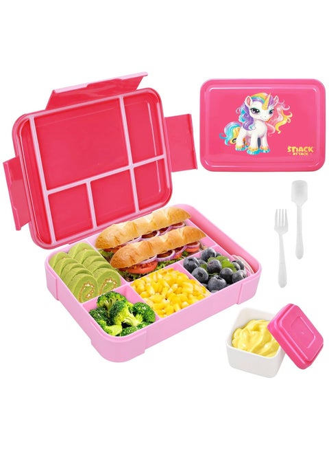 Lunch box for kids school Bento box style, Lunch Box with 5 Compartments Cutlery Set, Leak-Proof Bento Box Snack Boxes for Kids Adults School, Picnic, Trips (Pink) 1330 ML