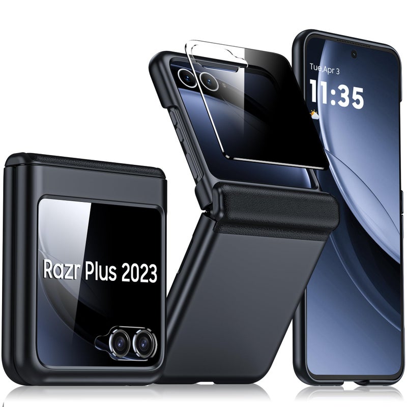 BSNRM for Motorola Razr Plus Case, Built-in Privacy Screen Protector & Hinge Protection & Ultra Thin Matte PC Shockproof Phone Cover Smartphone Case for Moto Razr Plus 2023 (Black) - Image 1