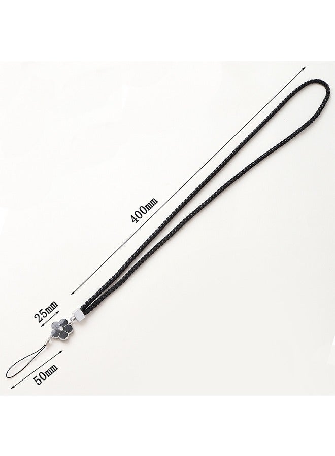 Flower Braided Leather Badge Lanyard, Long Strap Neck Lanyard Keychain Strap, ID Badge Holder (Black) - Image 2