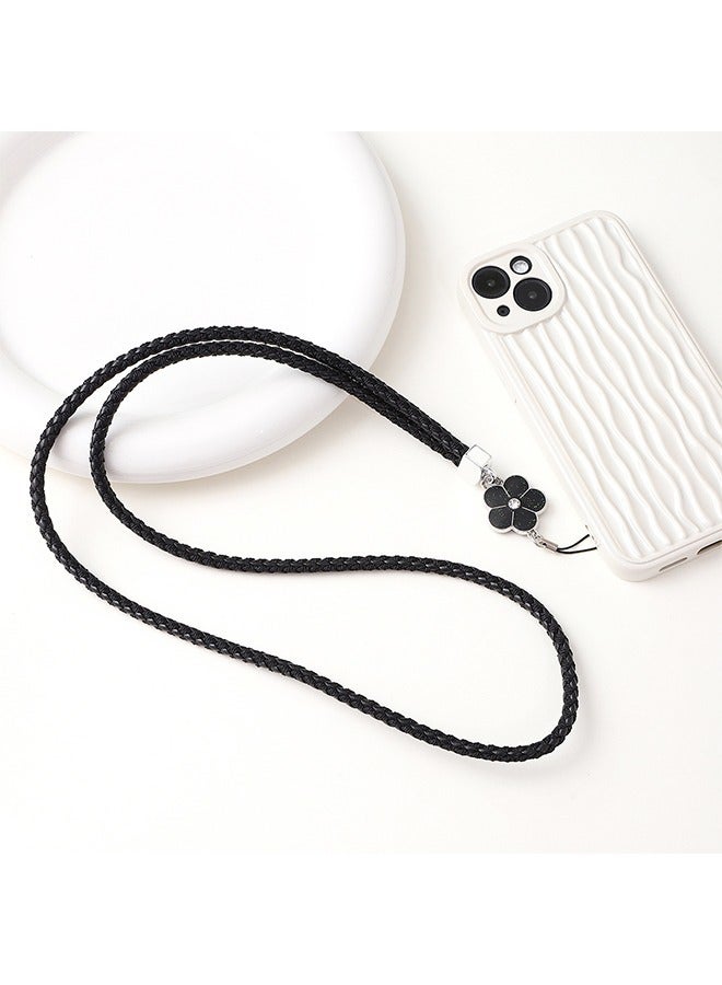Flower Braided Leather Badge Lanyard, Long Strap Neck Lanyard Keychain Strap, ID Badge Holder (Black) - Image 4