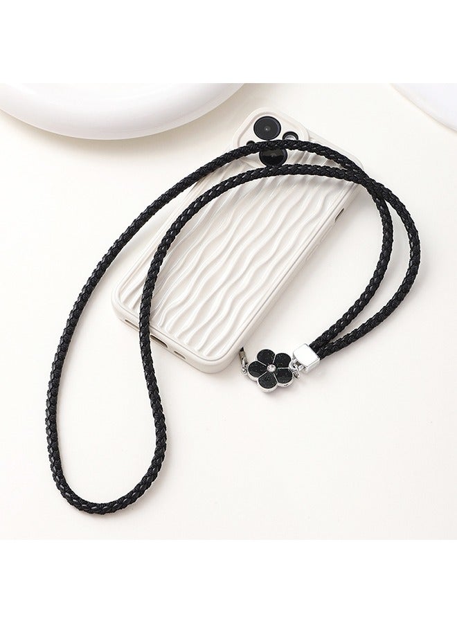 Flower Braided Leather Badge Lanyard, Long Strap Neck Lanyard Keychain Strap, ID Badge Holder (Black) - Image 5